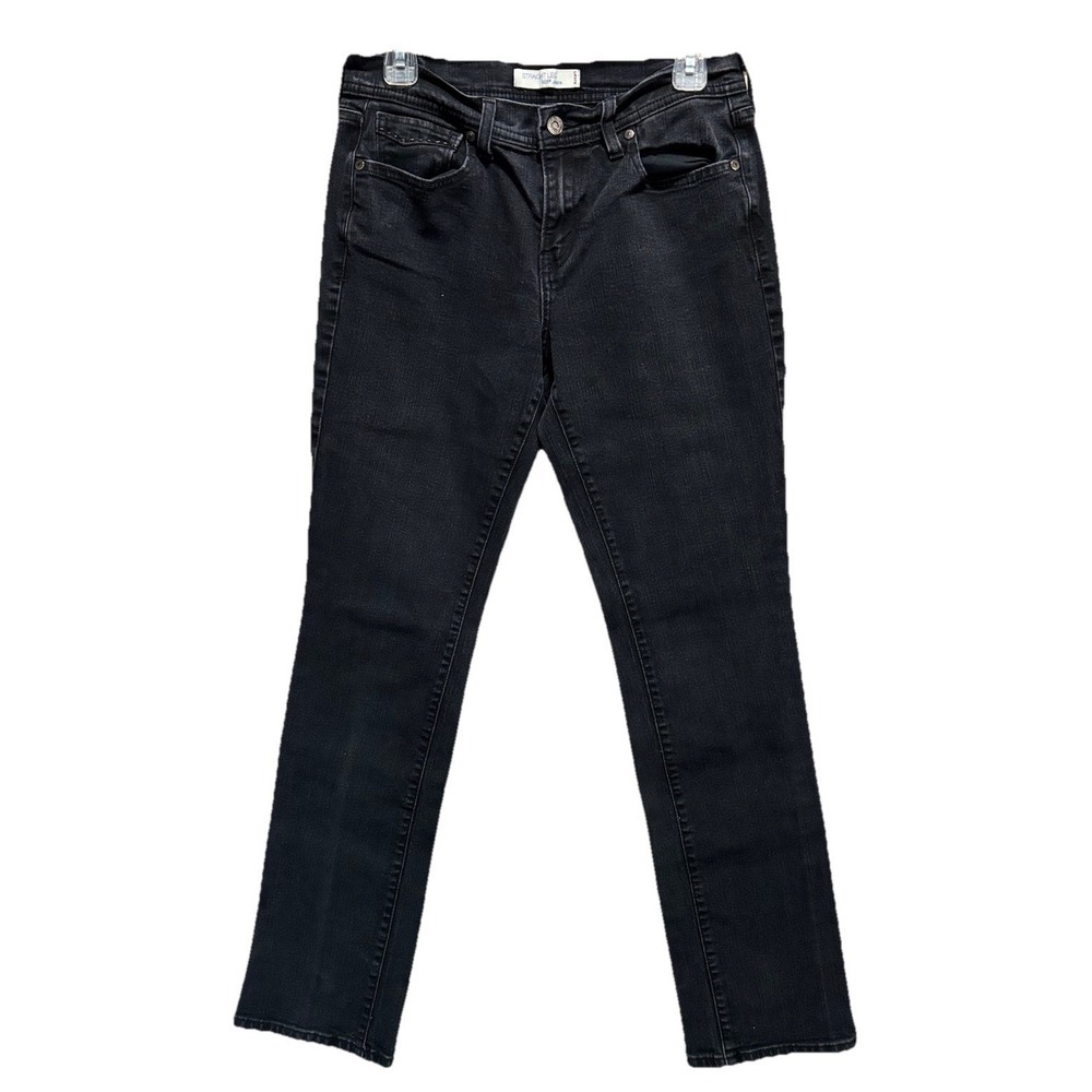 Levi's 505 Straight Leg Mid Rise 9" Skinny Black Jean Size 6 Pockets Logo